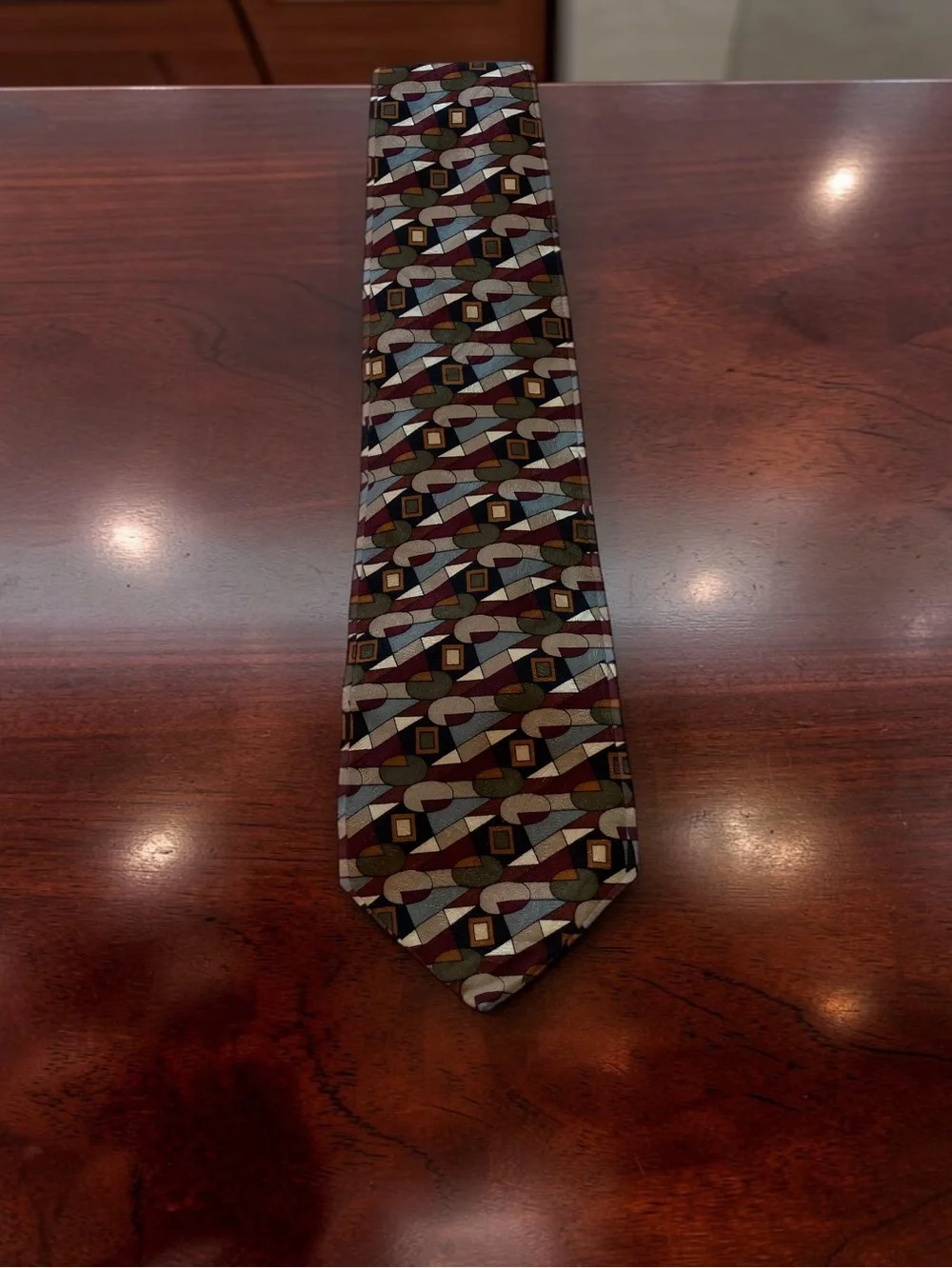 Martin Wong Napa CA Geometric Abstract Silk Necktie Retro 90s Mid Mod Vintage